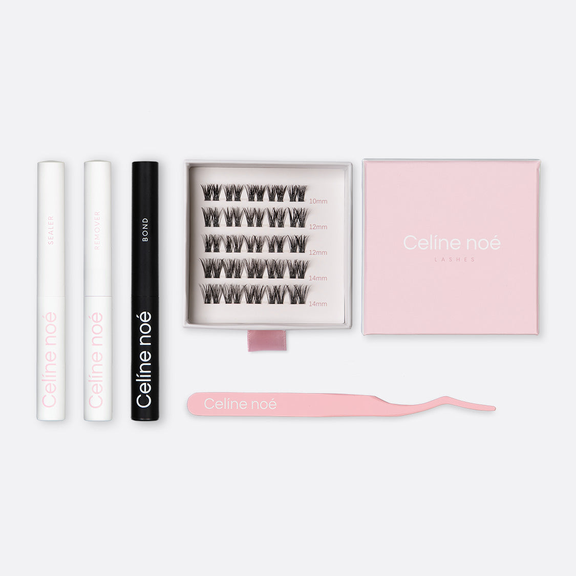 Cluster nepwimpers kit van Celíne noé in de stijl spicy touch een wispy, volle, cat eye look met tools om de lashes te kunnen gebruiken.