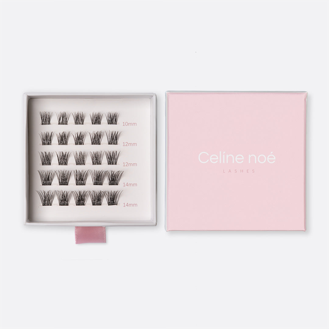 Close up van Cutie pie nepwimpers een fluffy, doll eye look op een oog in 10mm,12mm en 14mm van Celine noé.