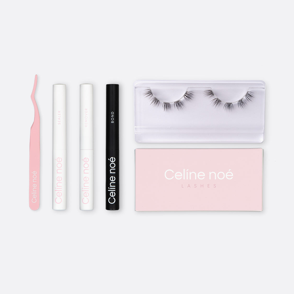Dagelijkse nepwimpers kit van Celíne noé in de stijl It girl een fluffy look met tools om de lashes te kunnen gebruiken.