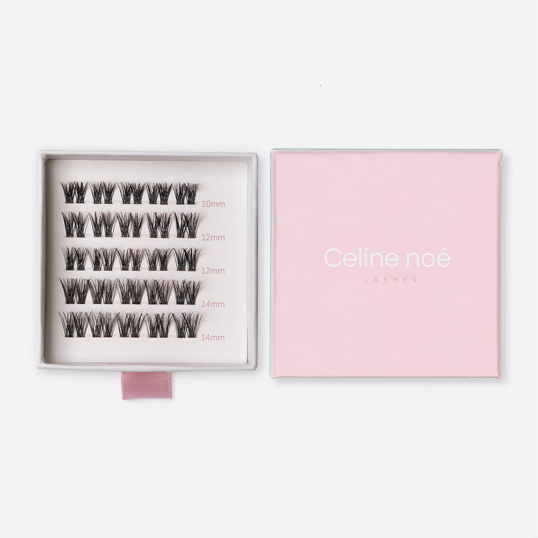 Close up van Spicy touch nepwimpers een wispy, volle, cat eye look op een oog in 10mm,12mm en 14mm van Celine noé.