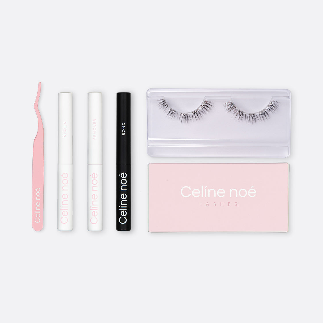 Natuurlijke dagelijkse one-by-one nepwimpers kit van Celíne noé in de stijl Soft focus een lichte, wispy look met tools om de lashes te kunnen gebruiken.