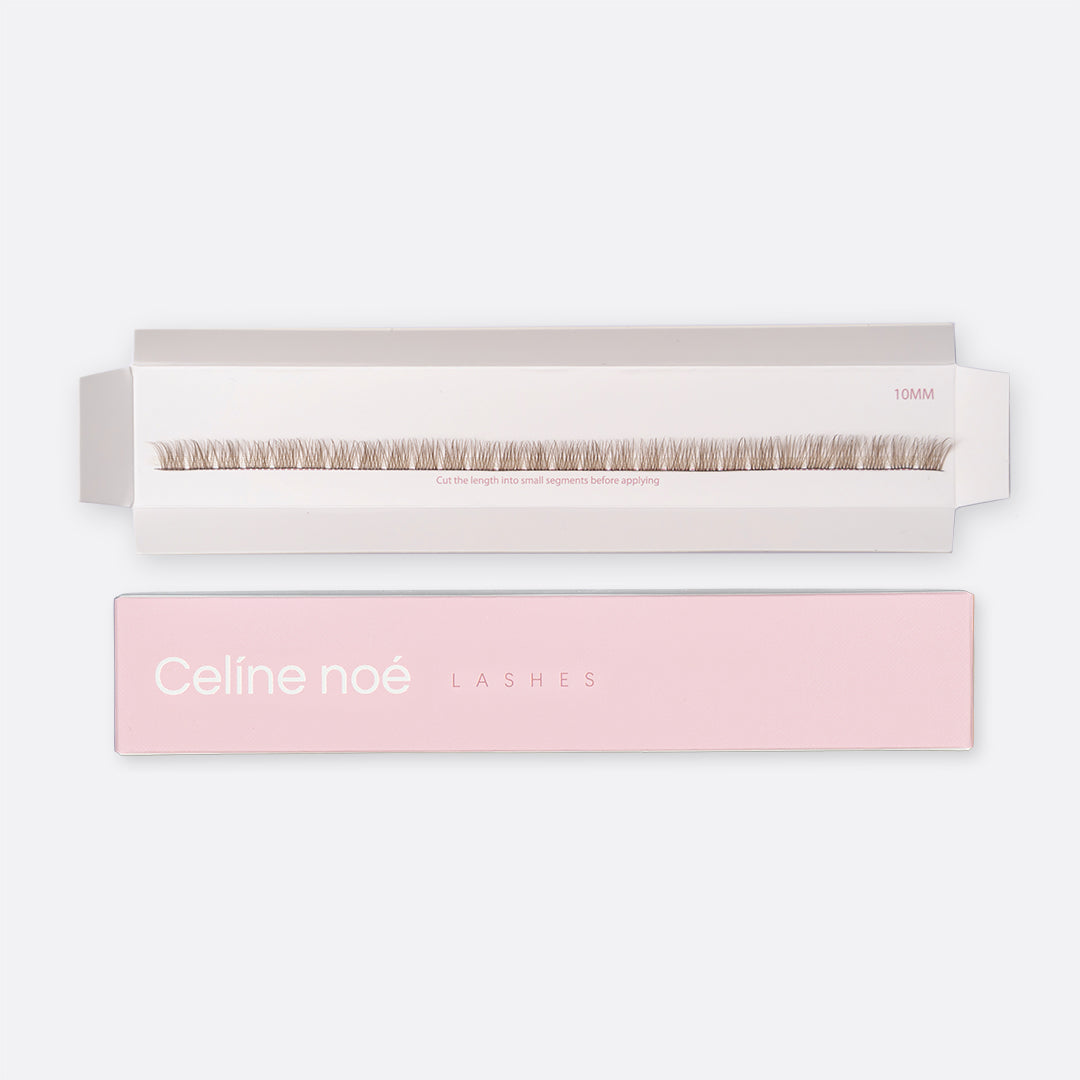 Close up van een oog met de 10mm Espresso Celine kit nepwimpers van Celine noé.